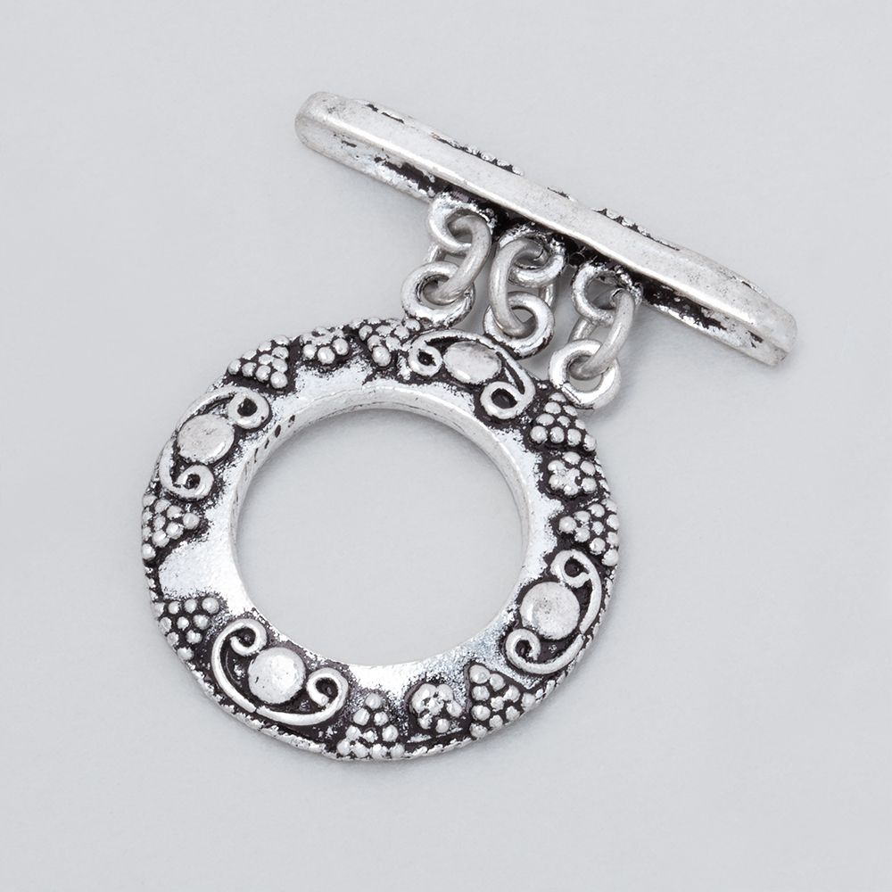 20mm Antiqued Sterling Silver Round Triple Strand Toggle 1 Finding - BeadsofCambay.com