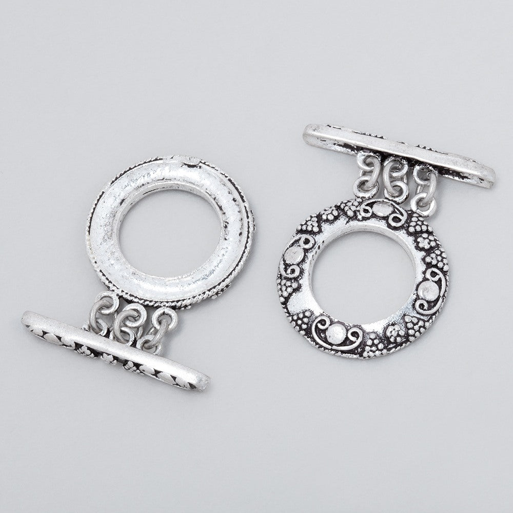 20mm Antiqued Sterling Silver Round Triple Strand Toggle 1 Finding - BeadsofCambay.com