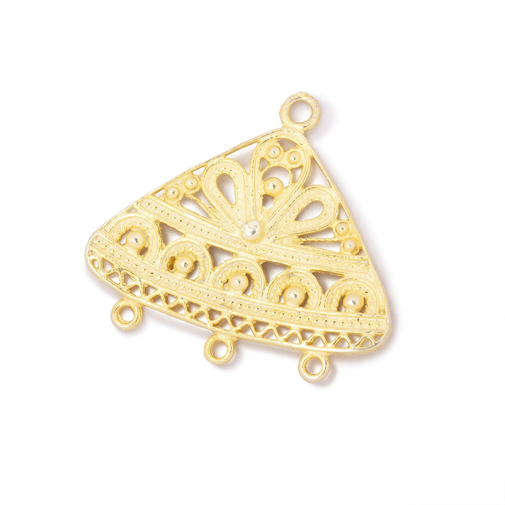 20x29mm Vermeil Triangular Filigree 3 Ring Charm 1 piece - BeadsofCambay.com