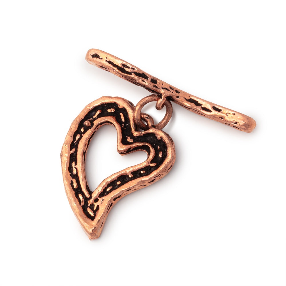 26x20mm Copper Toggle Antiqued Heart 1 piece - BeadsofCambay.com