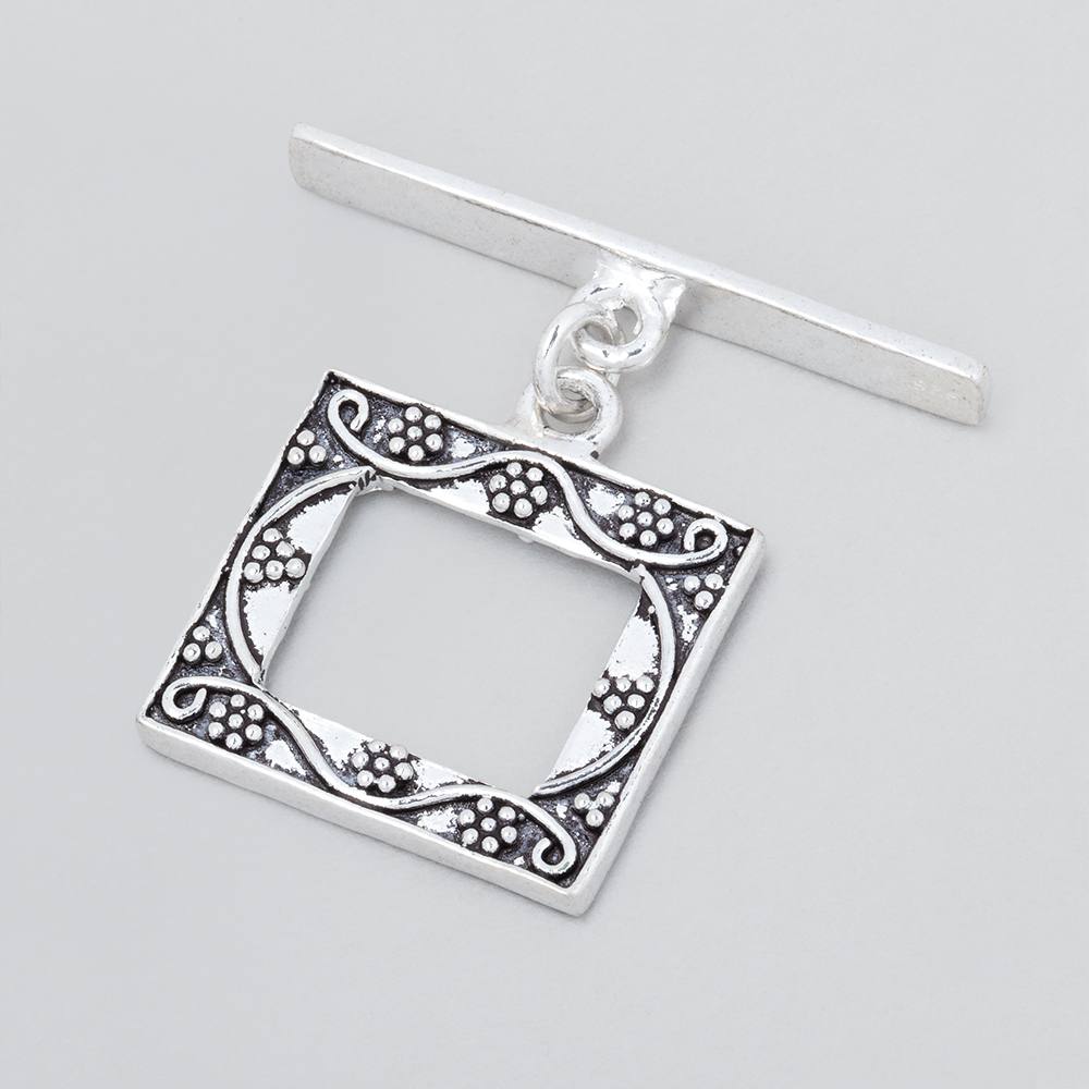 18x20mm Antiqued Sterling Silver Rectangular Floral Toggle 1 piece - BeadsofCambay.com