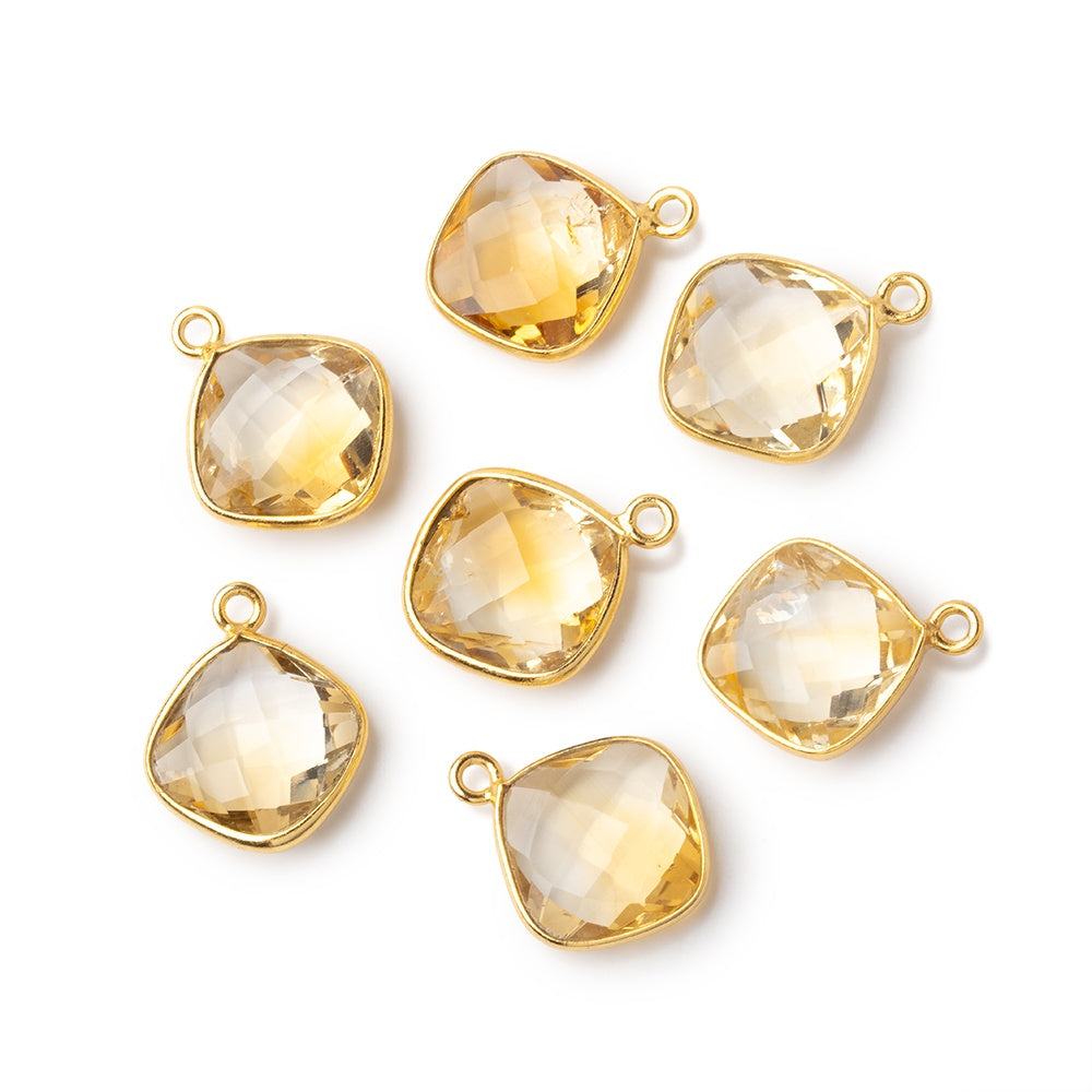 13x13mm Citrine Faceted Pillow Vermeil Pendant - BeadsofCambay.com