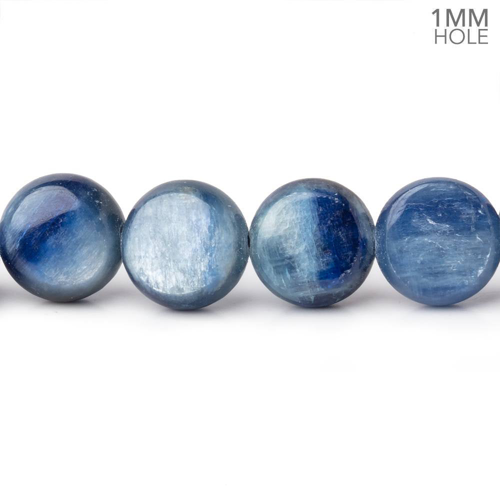 10mm Ceylon Blue Kyanite Plain Coins 16 inch 41 Beads 1mm Hole - BeadsofCambay.com