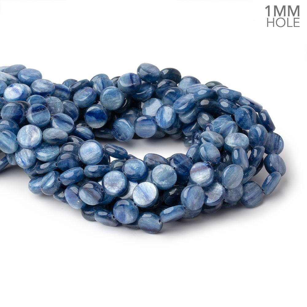 10mm Ceylon Blue Kyanite Plain Coins 16 inch 41 Beads 1mm Hole - BeadsofCambay.com