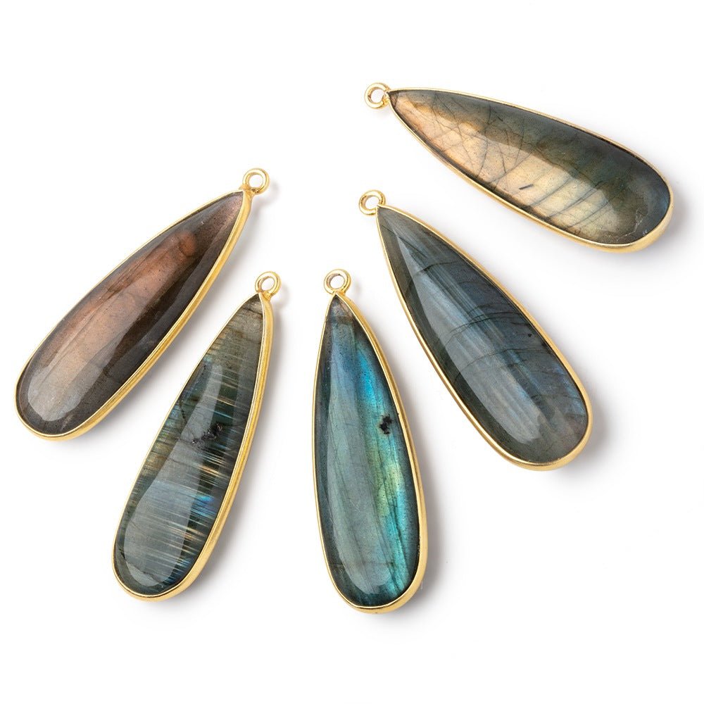 40x14mm Vermeil Bezel Labradorite plain pear Pendant 1 piece - Beadsofcambay.com