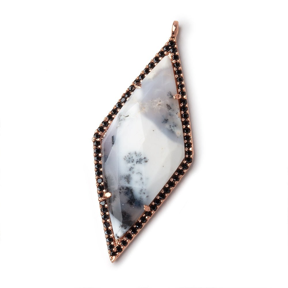 40x18mm Rose Gold & Black CZ Bezel Dendritic Opal Kite Pendant 1 Focal - Beadsofcambay.com