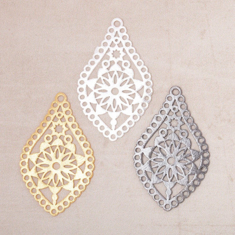 40x24mm Brushed Filigree Tear Drop Charm Set of 2 pieces - Beadsofcambay.com