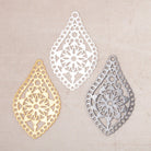 40x24mm Brushed Filigree Tear Drop Charm Set of 2 pieces - Beadsofcambay.com