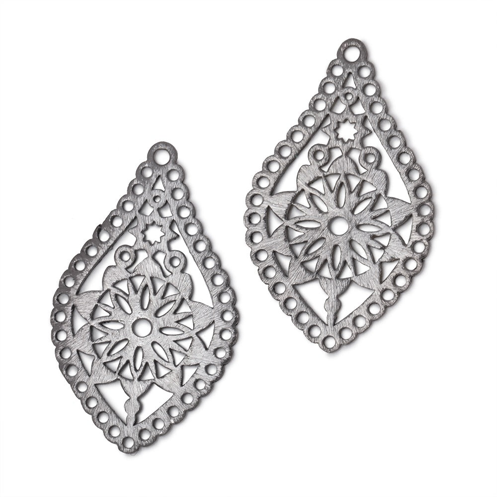 40x24mm Black Gold Plated Brushed Filigree Tear Drop Charm Set of 2 pieces - Beadsofcambay.com
