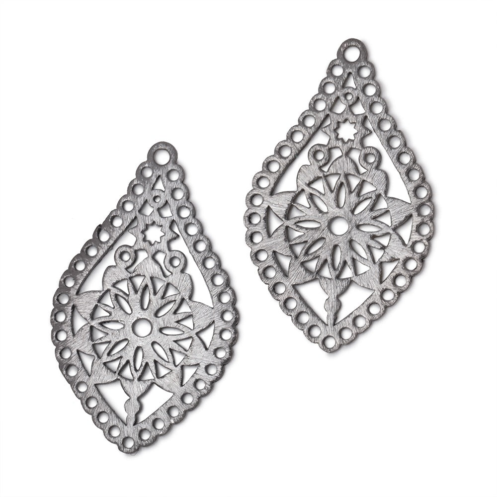 40x24mm Brushed Filigree Tear Drop Charm Set of 2 pieces - Beadsofcambay.com