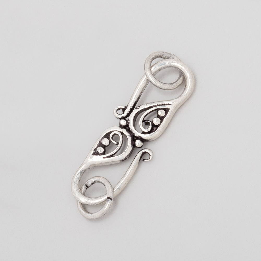 26x10mm Antiqued Sterling Silver S Hook with Paisley 1 piece - BeadsofCambay.com