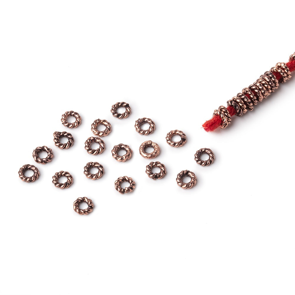 4mm Antiqued Copper Twisted Jumpring 8 inch 163 pieces - BeadsofCambay.com