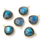 15mm Vermeil Bezel Blue Flash Labradorite Faceted Heart 1 piece - BeadsofCambay.com