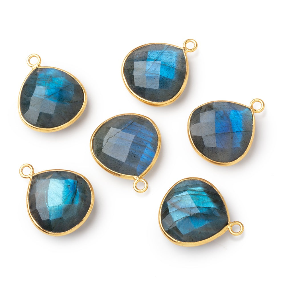 15mm Vermeil Bezel Blue Flash Labradorite Faceted Heart 1 piece - BeadsofCambay.com