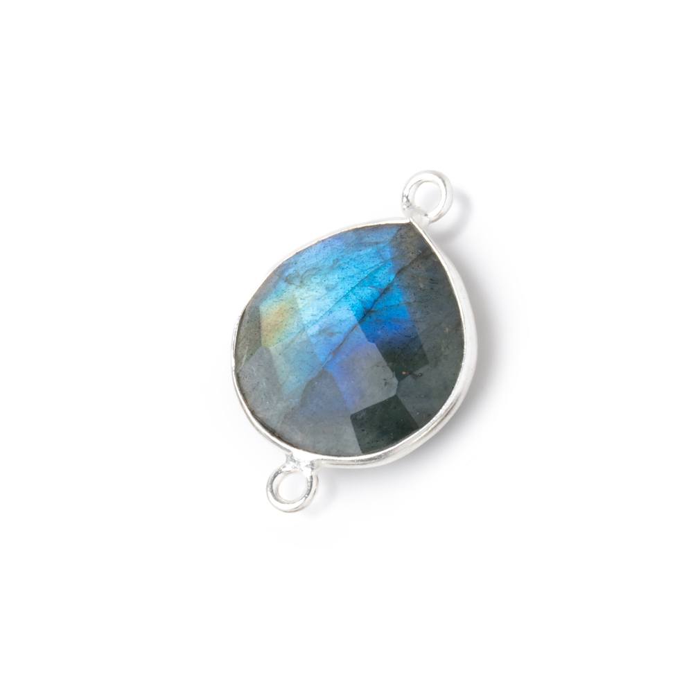 16mm Sterling Silver Bezel Labradorite Faceted Heart Connector 1 Focal Bead - BeadsofCambay.com