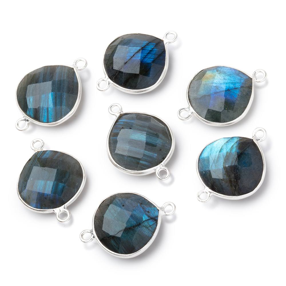 16mm Sterling Silver Bezel Labradorite Faceted Heart Connector 1 Focal Bead - BeadsofCambay.com