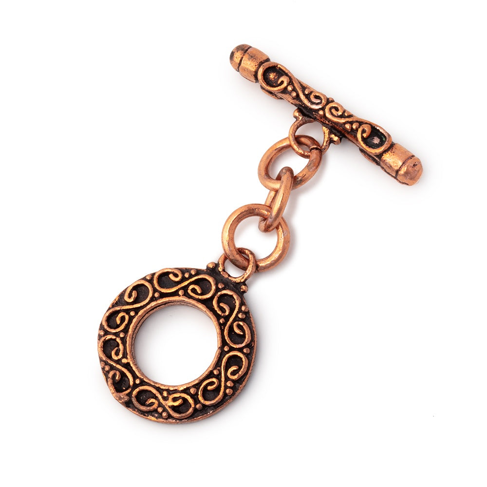 17mm Antiqued Copper Round Toggle with Infinity Design - BeadsofCambay.com