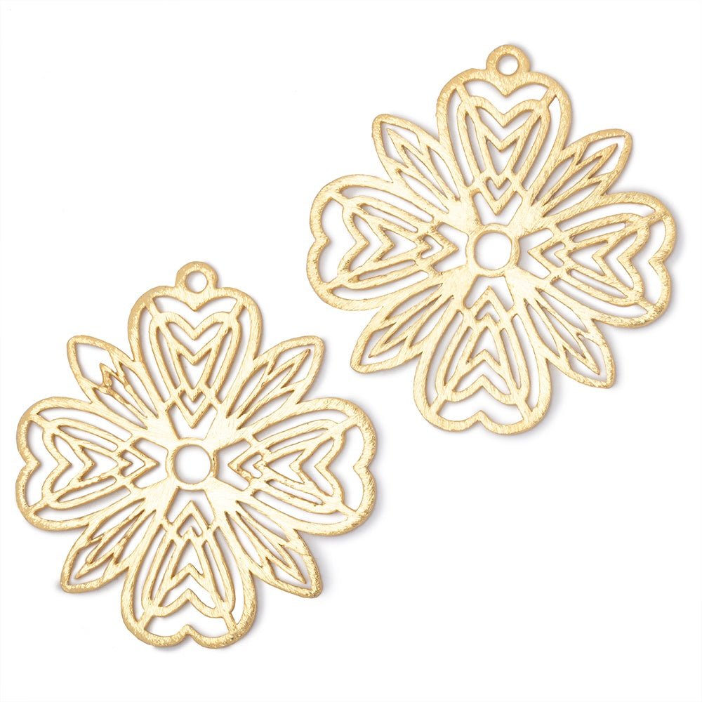 41mm 22kt Gold Plated Brushed Filigree Flower Charm Set of 2 pieces - Beadsofcambay.com
