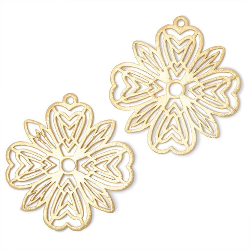 41mm 22kt Gold Plated Brushed Filigree Flower Charm Set of 2 pieces - Beadsofcambay.com