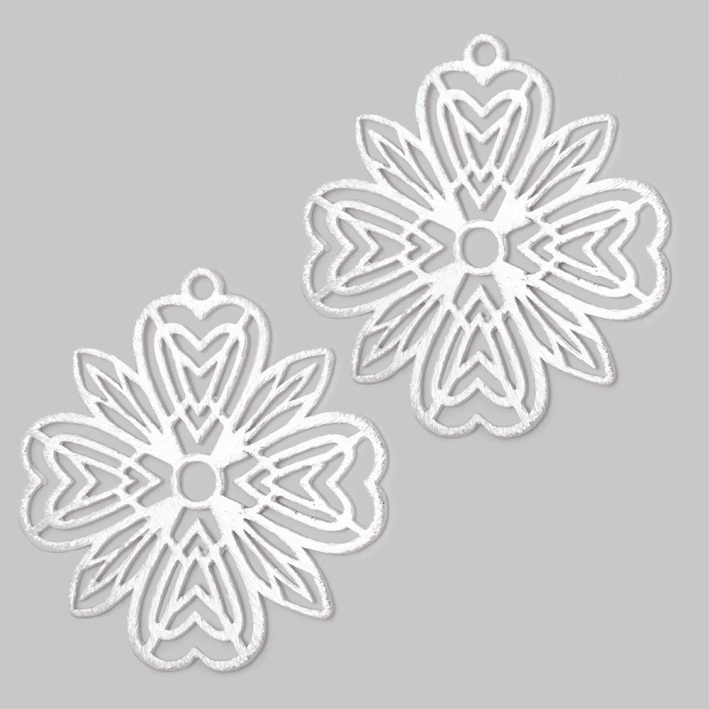 41mm Brushed Filigree Flower Charm Set of 2 pieces - Beadsofcambay.com