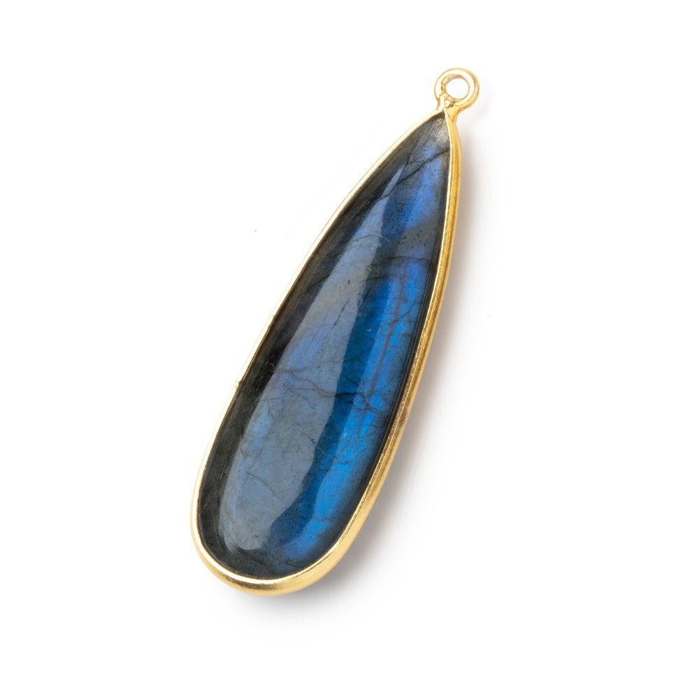 41x13.5mm Vermeil Bezel Labradorite Plain Pear Pendant 1 Focal Bead - Beadsofcambay.com