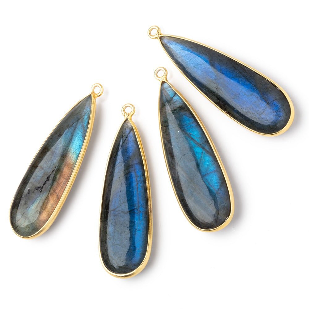 41x13.5mm Vermeil Bezel Labradorite Plain Pear Pendant 1 Focal Bead - Beadsofcambay.com