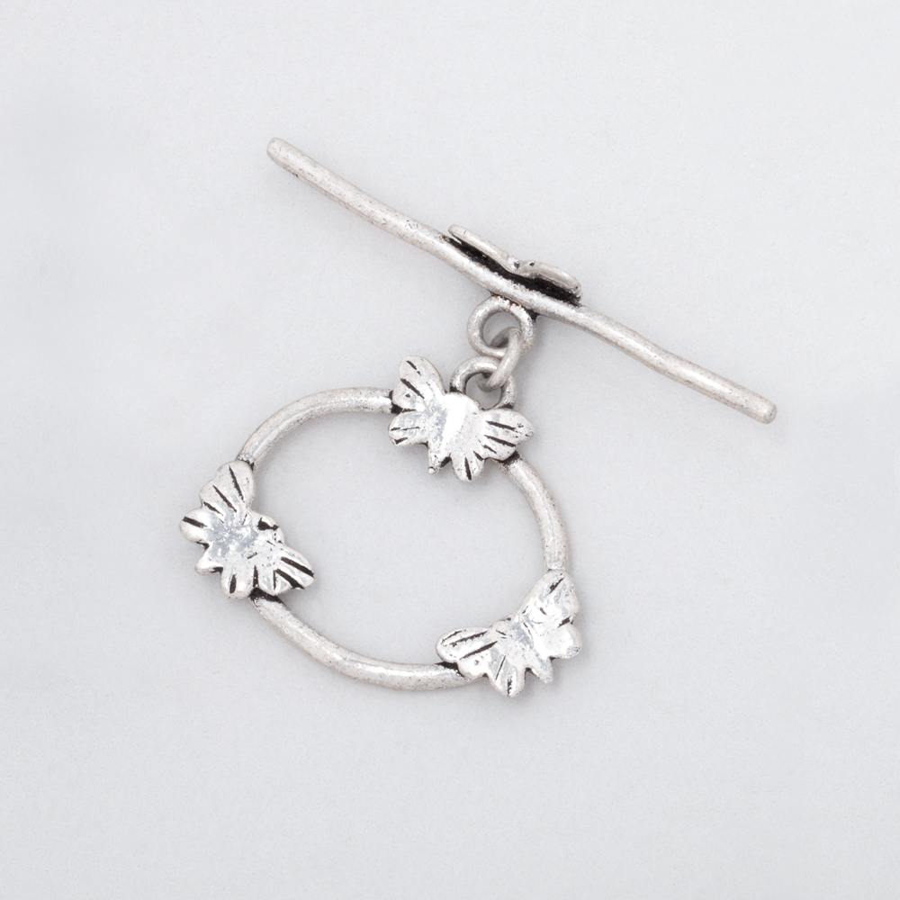 21x26mm Antiqued Sterling Silver Oval Butterfly Toggle 1 piece - BeadsofCambay.com