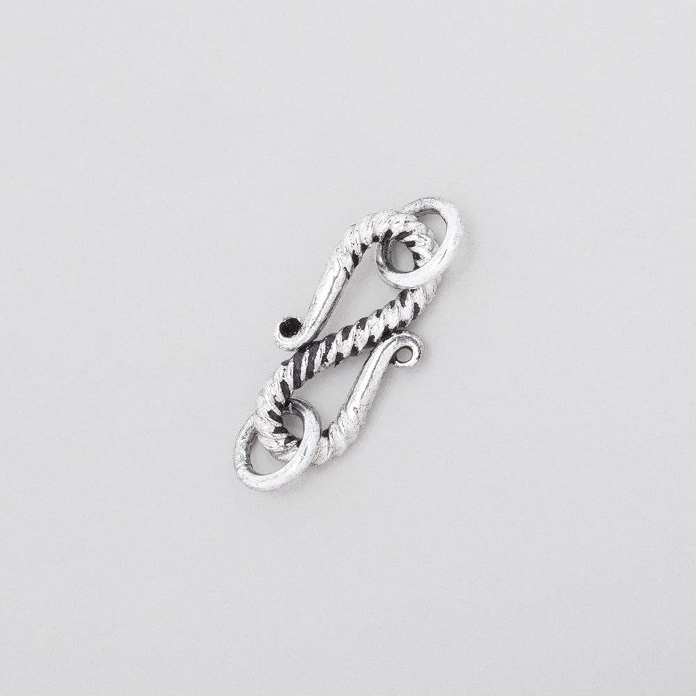 16x8mm Antiqued Sterling Silver Twisted S Hook 1 piece - BeadsofCambay.com