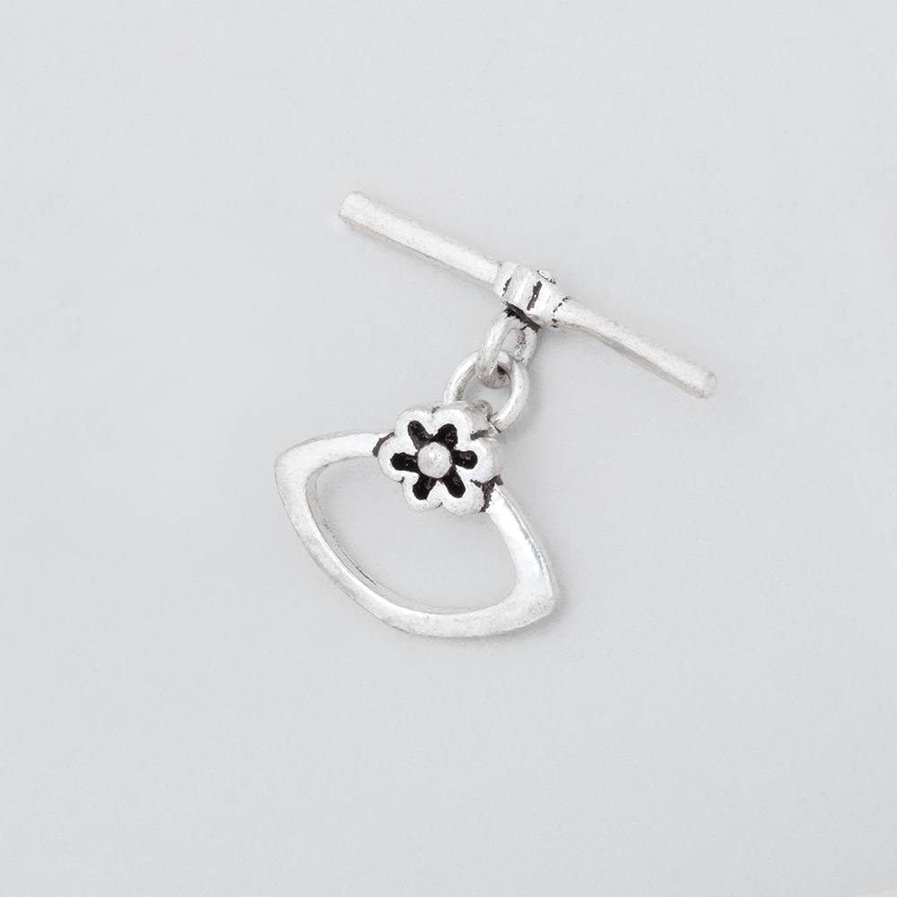 11x15mm Antiqued Sterling Silver Marquise Toggle with Flower 1 piece - BeadsofCambay.com
