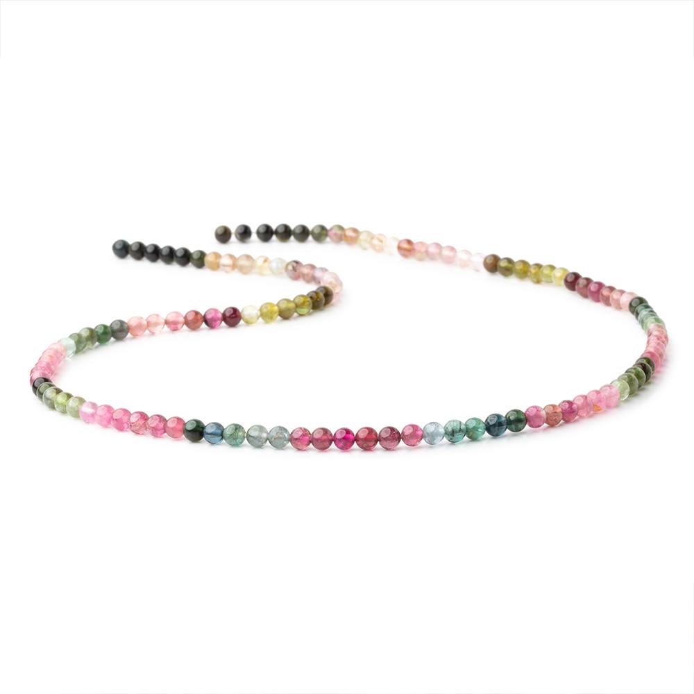 3.5mm Multi Color Tourmaline Plain Round Beads 15.75 inch 115 pieces - BeadsofCambay.com