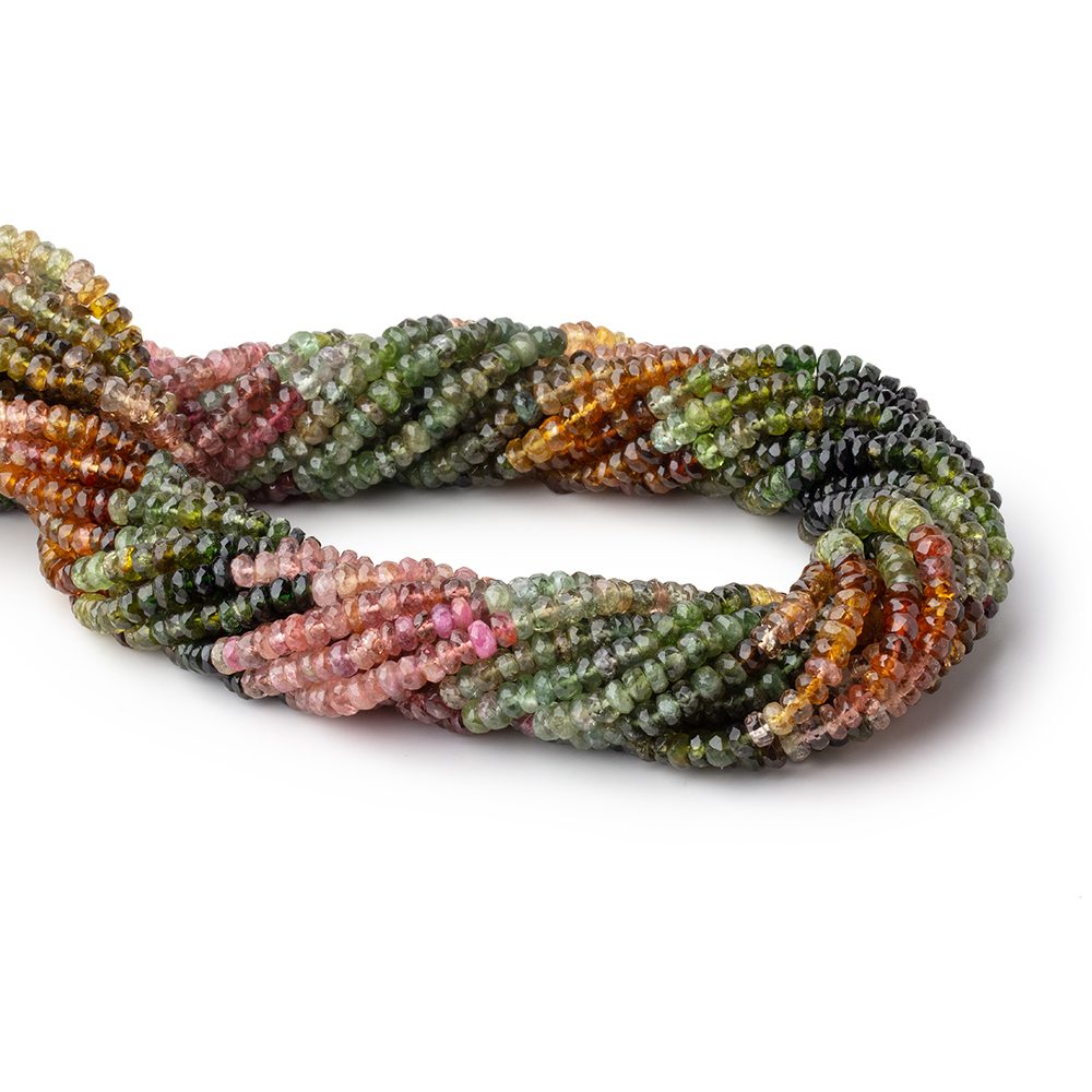 4mm Multi Color Tourmaline Faceted Rondelle 15 inch 180 Beads - BeadsofCambay.com