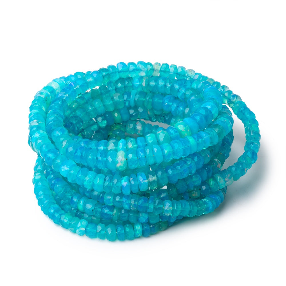 3.5-5.5mm Tropical Blue Ethiopian Opal Faceted Rondelles 16 inch 160 Beads AA - BeadsofCambay.com