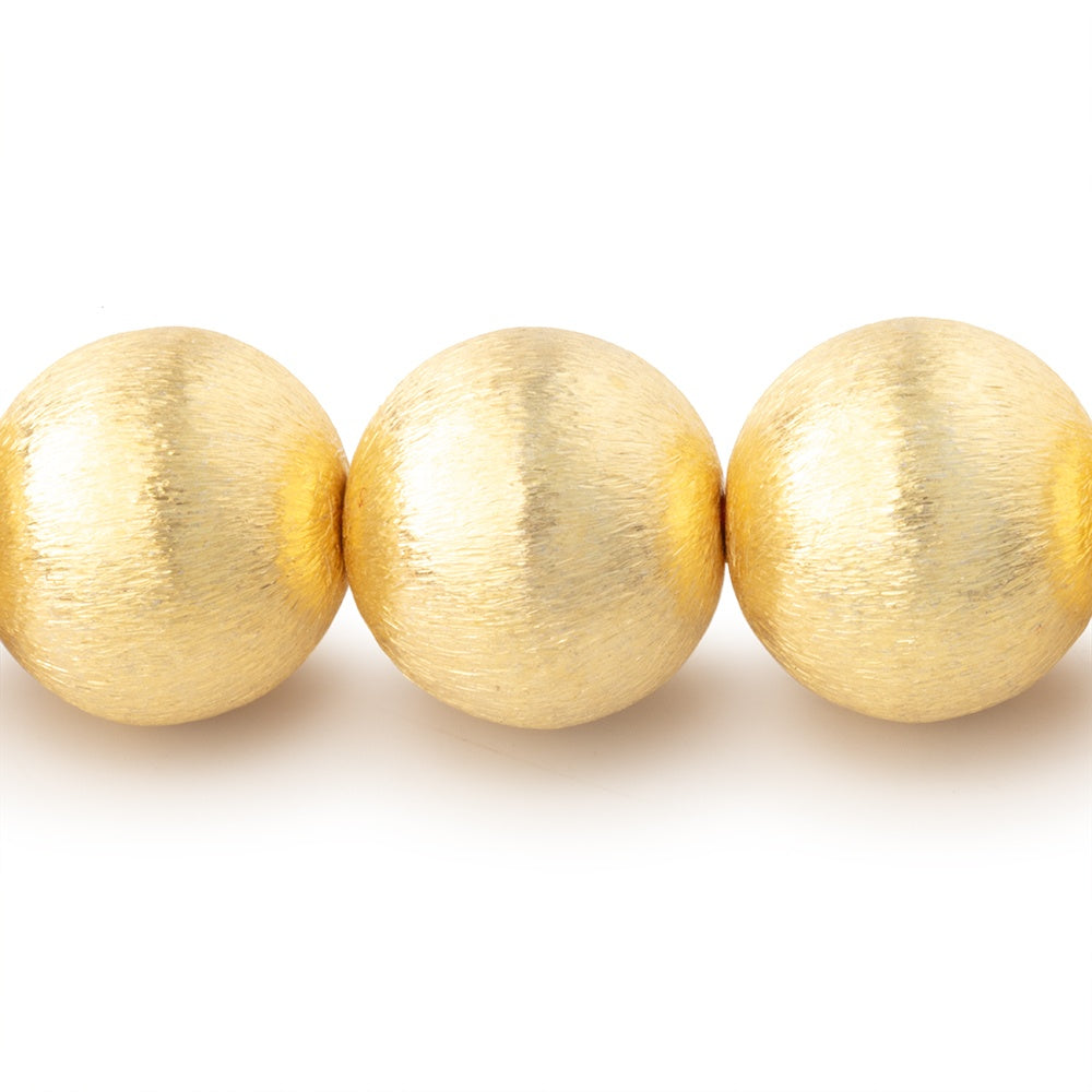 16mm 22kt Gold Plated Brushed Round Beads 8 inch 14 pieces - BeadsofCambay.com