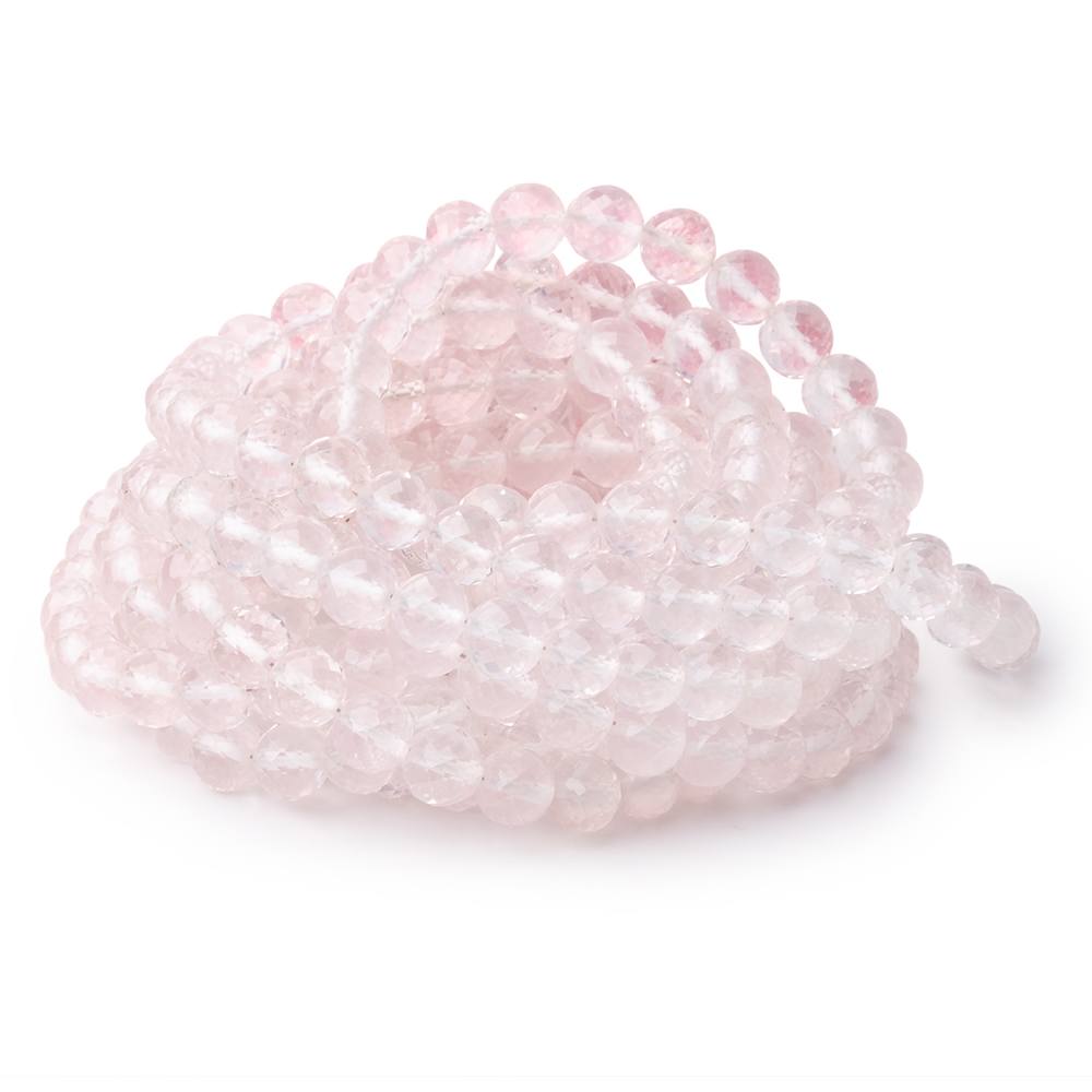 7-7.5mm Rose Quartz Faceted Round Beads 16 inch 56 pieces AA - BeadsofCambay.com