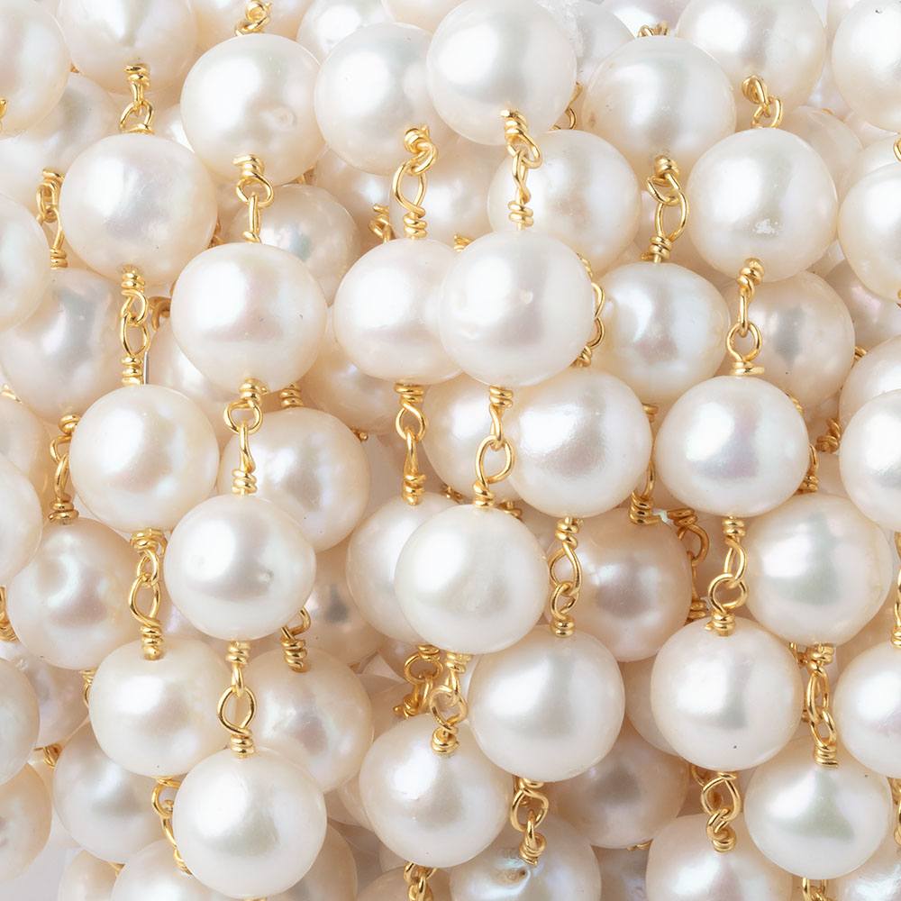 7.5-8mm Cream Off Round Pearls on Vermeil Chain - BeadsofCambay.com
