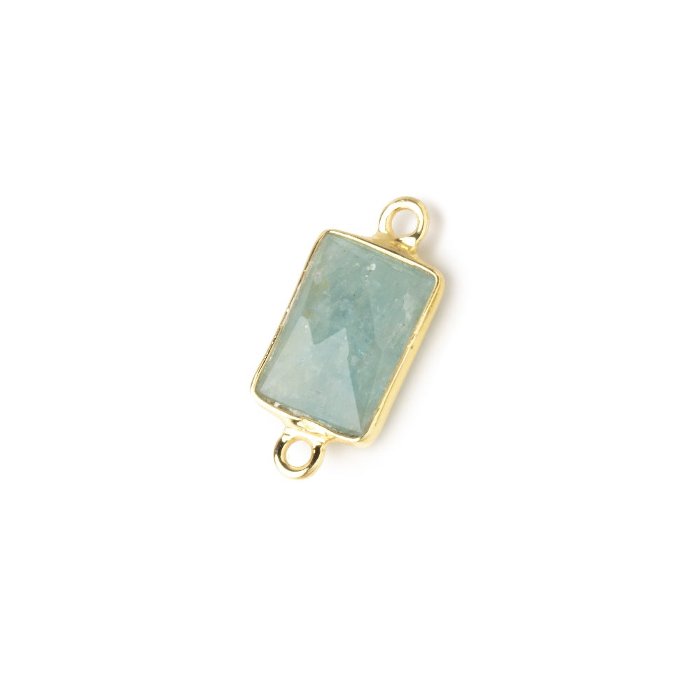 11x8mm Vermeil Bezel Milky Aquamarine Faceted Rectangle Connectors 1 piece - BeadsofCambay.com