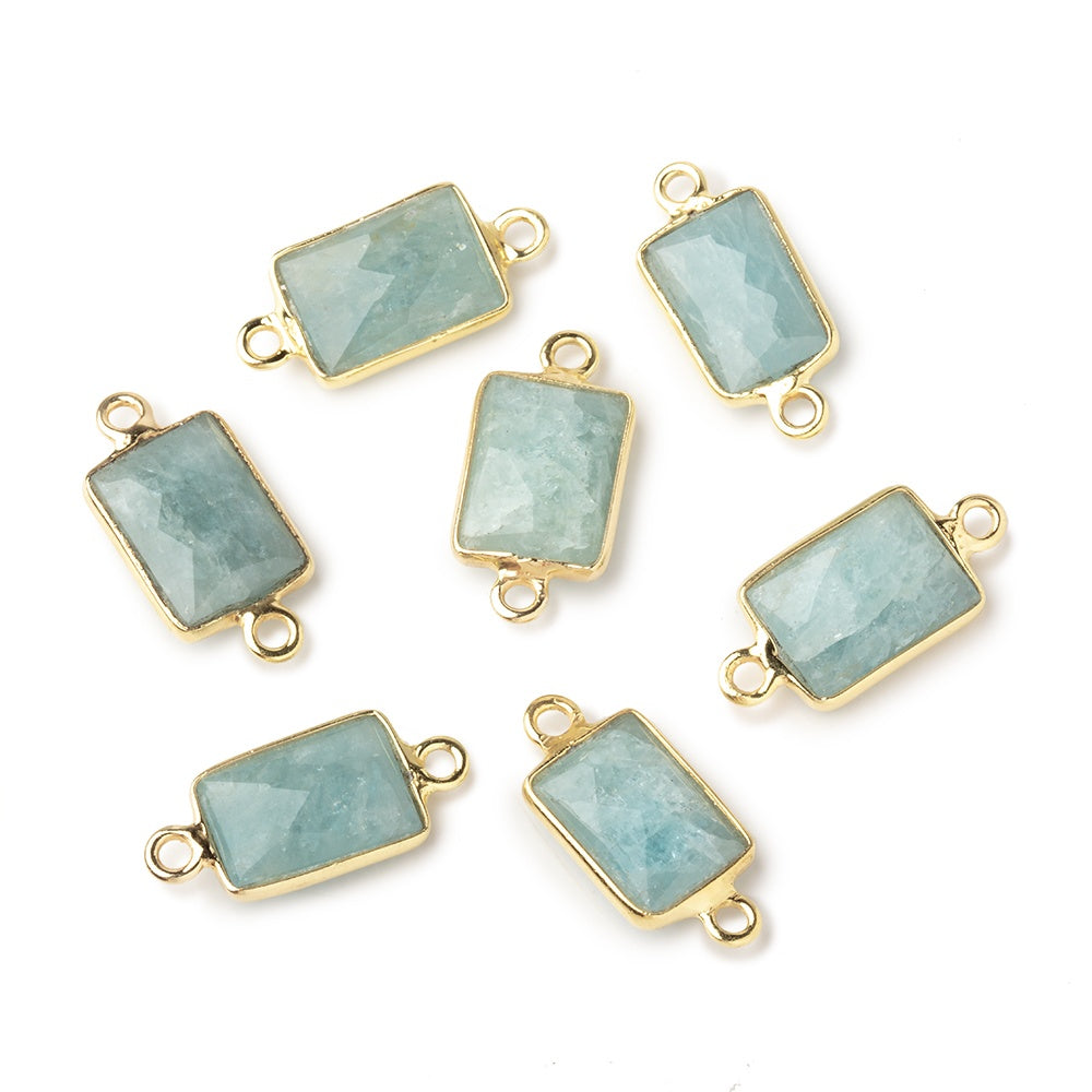 11x8mm Vermeil Bezel Milky Aquamarine Faceted Rectangle Connectors 1 piece - BeadsofCambay.com