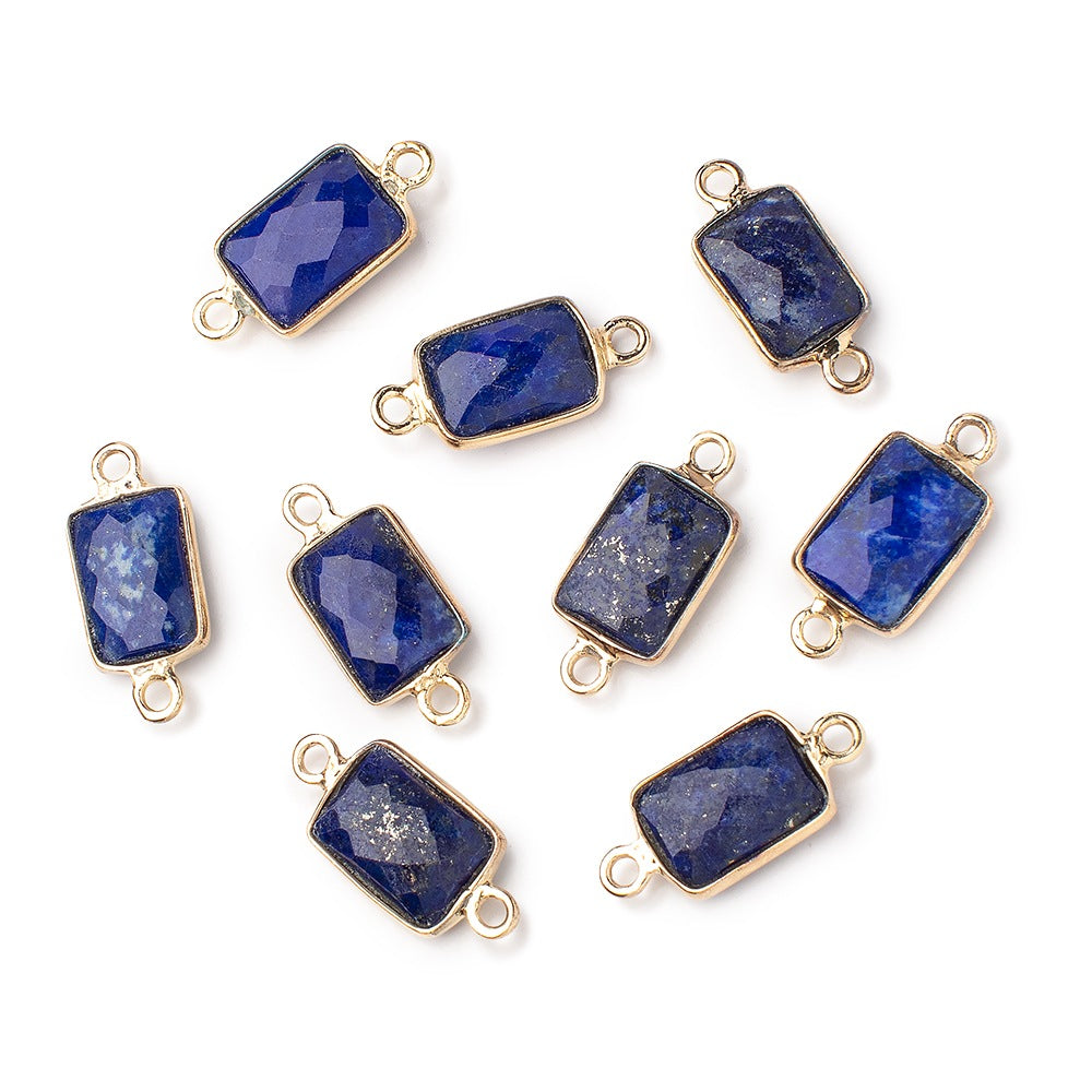 10x7mm Vermeil Bezel Lapis Lazuli Faceted Rectangle Connectors 1 piece - BeadsofCambay.com