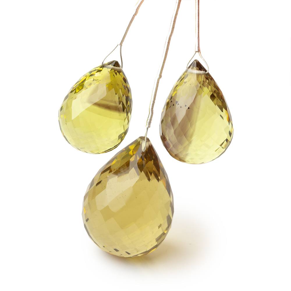 21-27mm Bi-Color Quartz Faceted Tear Drop Set of 3 Focals - BeadsofCambay.com