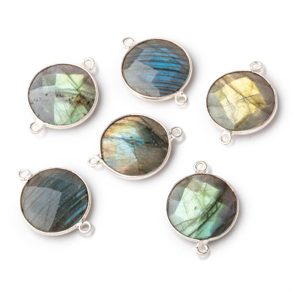 17mm Sterling Silver Bezeled Labradorite Faceted Coin Connector 1 piece - BeadsofCambay.com