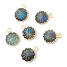 11mm Gold Leafed Labradorite Carved Floral Coin Focal Pendant 1 piece - BeadsofCambay.com