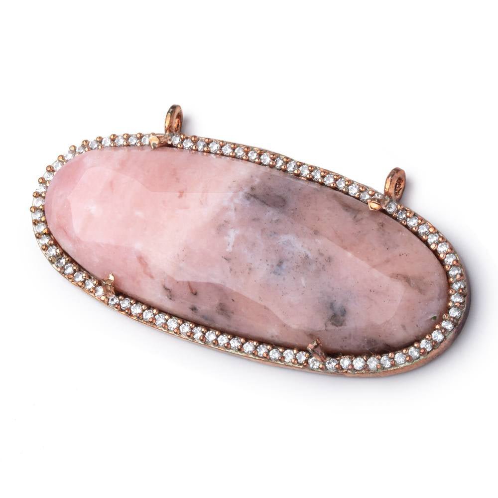43x18mm Rose Gold Bezel CZ & Pink Peruvian Opal Faceted Oval 1 Connector - Beadsofcambay.com