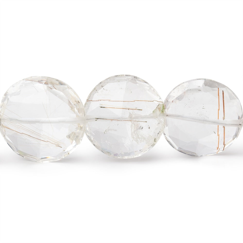 16-19mm Rutilated Quartz Faceted Coin Beads 8.5 inch 13 pieces - BeadsofCambay.com