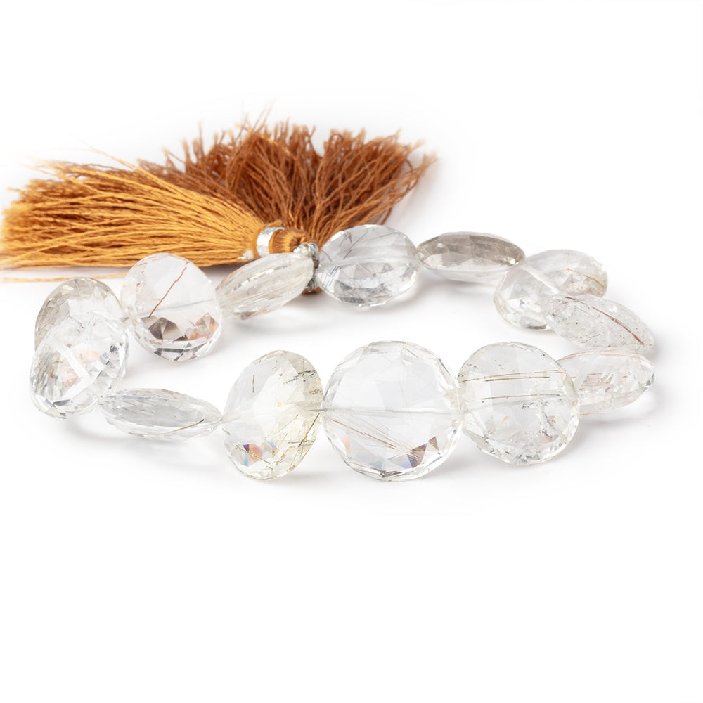 16-19mm Rutilated Quartz Faceted Coin Beads 8.5 inch 13 pieces - BeadsofCambay.com