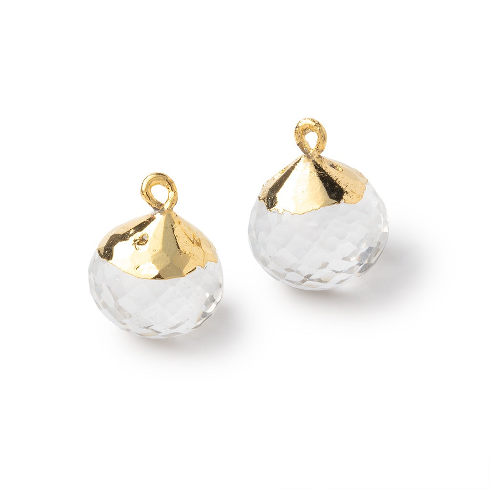 12mm Gold Leafed Crystal Quartz Faceted Candy Kiss Focal Set of 2 - BeadsofCambay.com