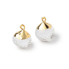 12mm Gold Leafed Crystal Quartz Faceted Candy Kiss Focal Set of 2 - BeadsofCambay.com