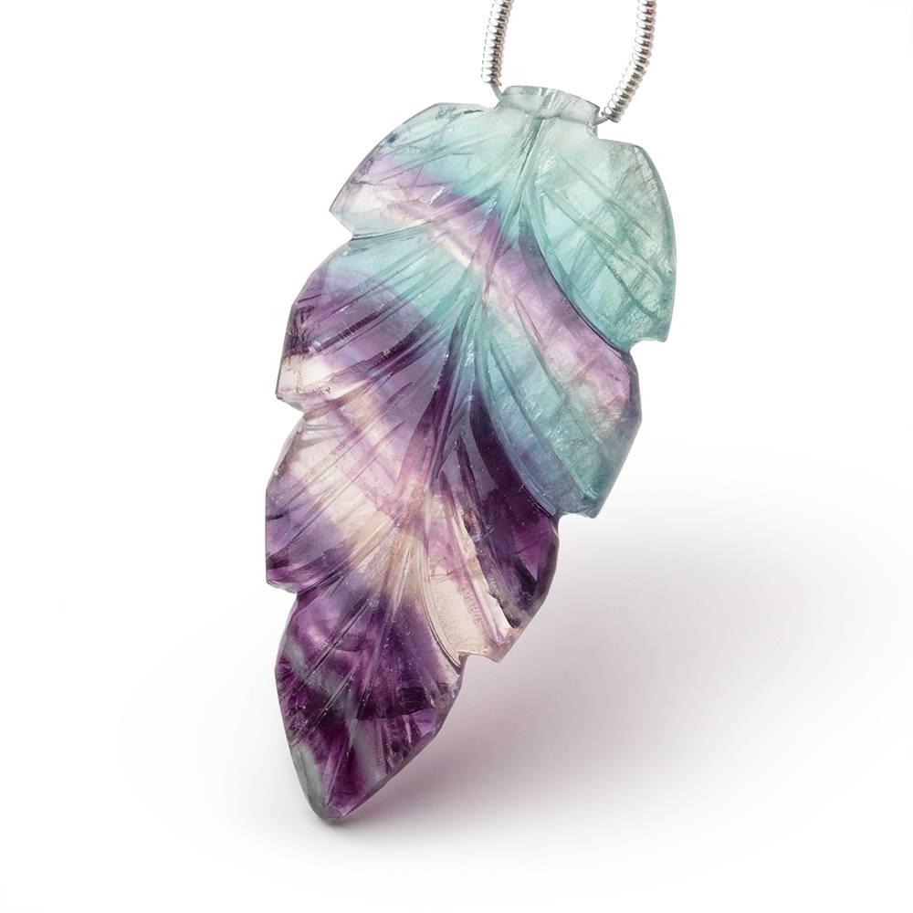 44.5x22mm Fluorite Hand Carved Shoulder Drilled Pear 1 Bead - Beadsofcambay.com