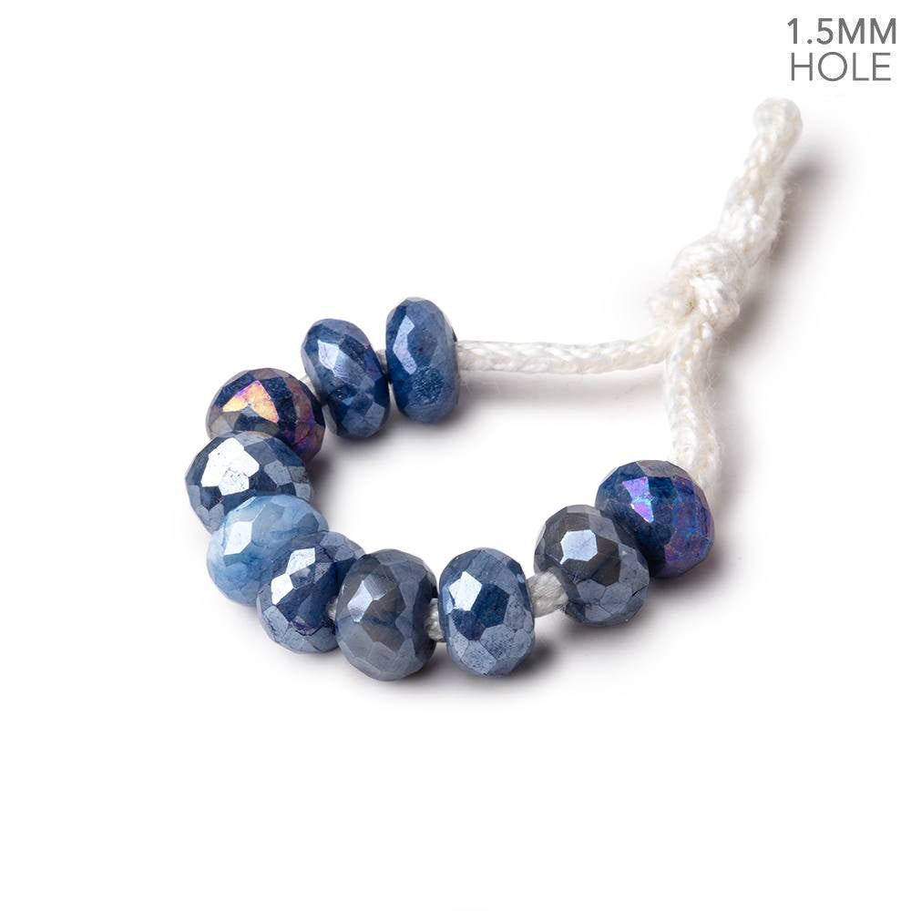 6mm Mystic Blue Moonstone 1.5mm Large Hole Faceted Rondelles Set of 10 - BeadsofCambay.com