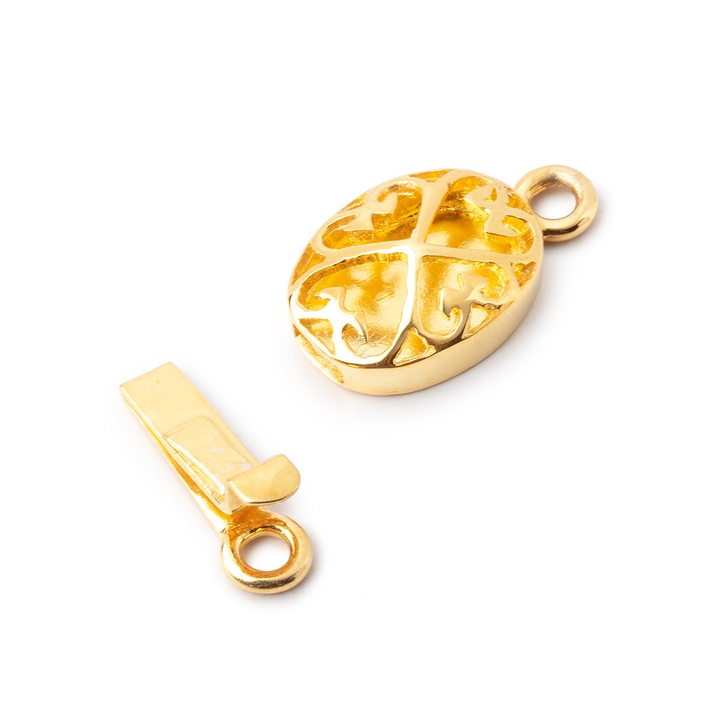 15x11mm Vermeil Oval Box Clasp with Heart Design 1 piece - BeadsofCambay.com