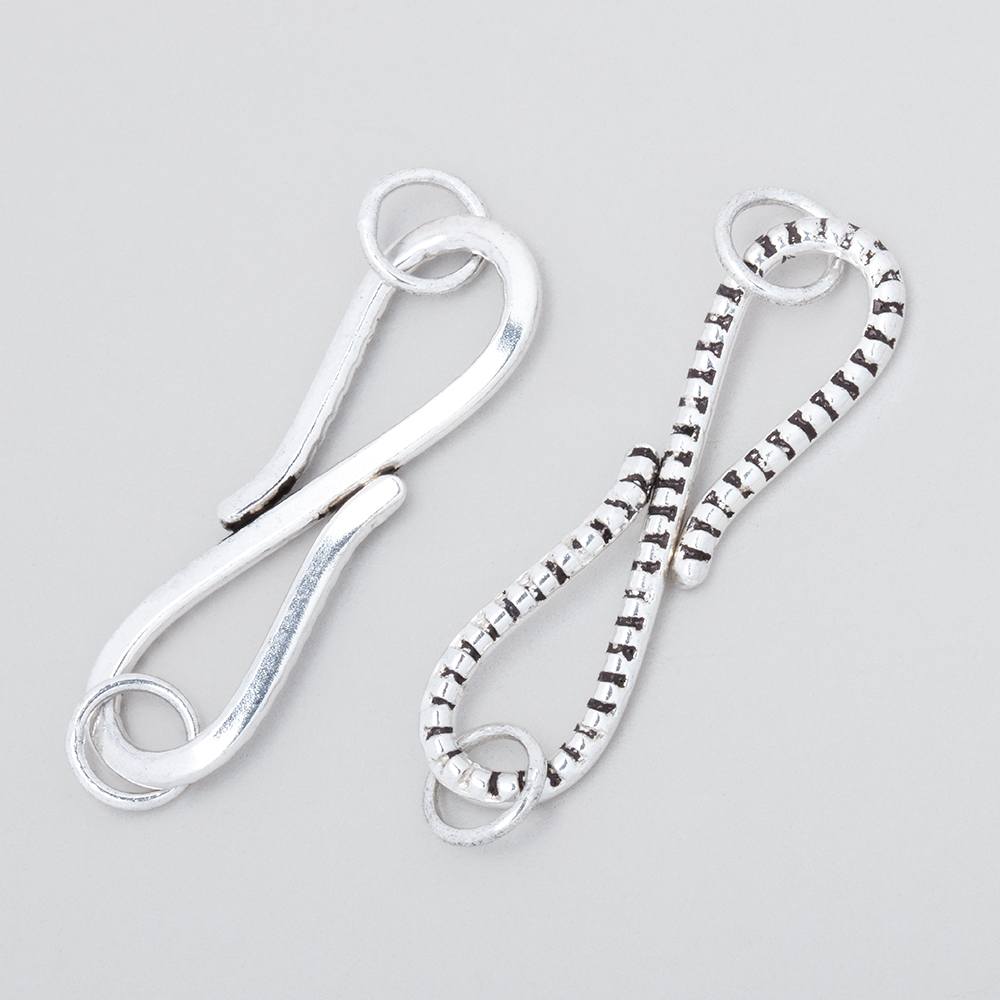 36x11mm Antiqued Sterling Silver S Hook with Dotted Design 1 piece - BeadsofCambay.com